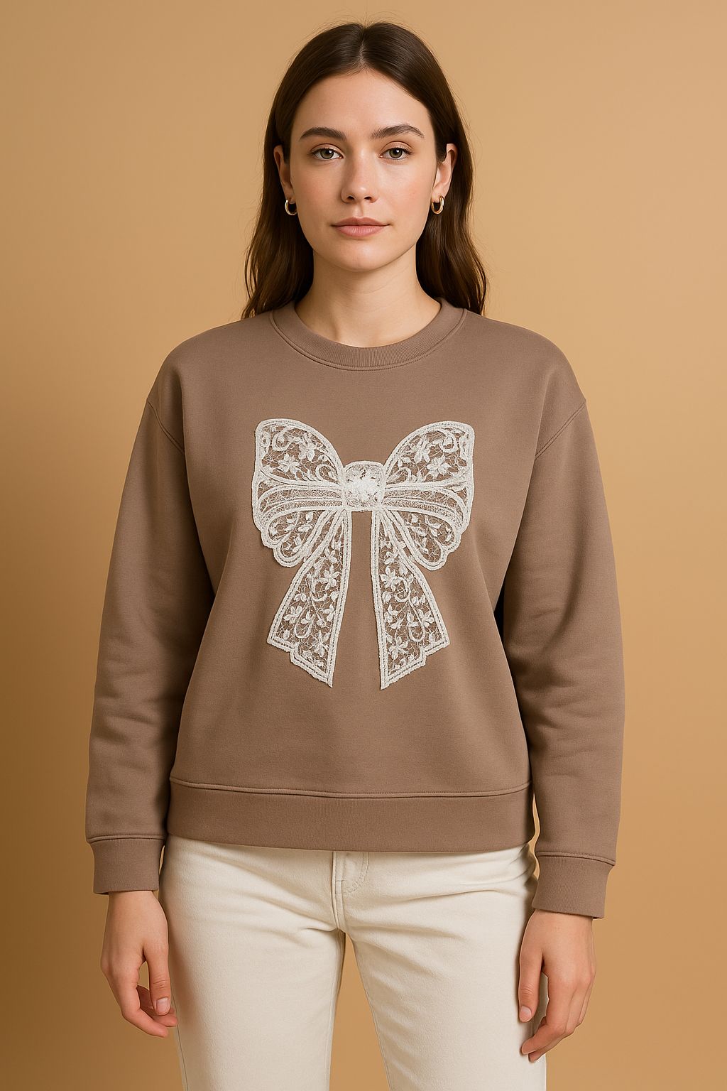 Cocoa Bow Appliqué Sweatshirt
