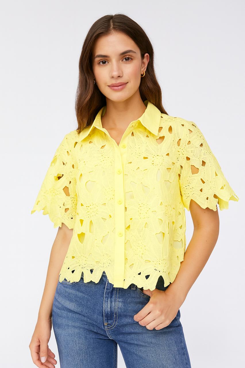 Sunshine Bloom Crochet Cropped Shirt