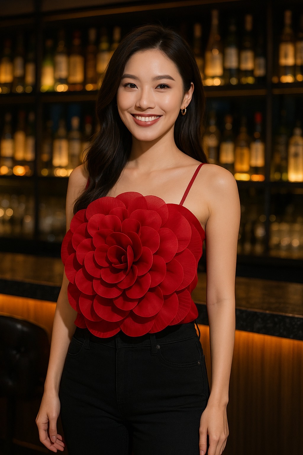 Red Bloom Statement Top