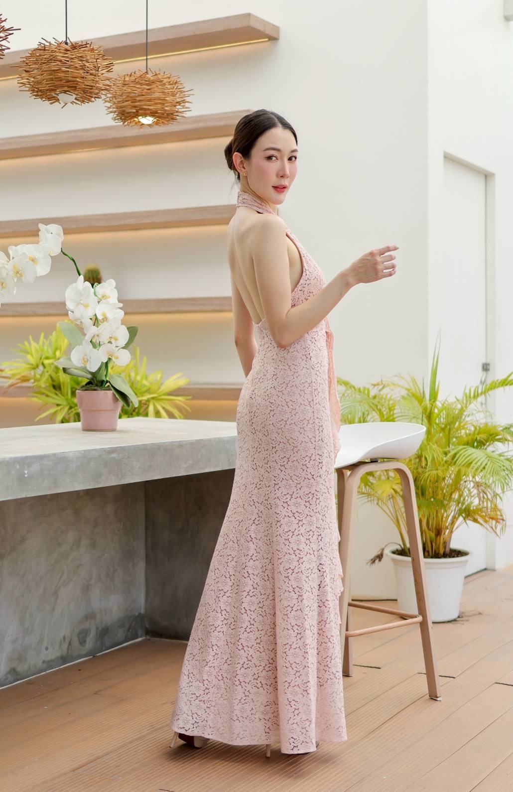 Blush Pink Lace Gown