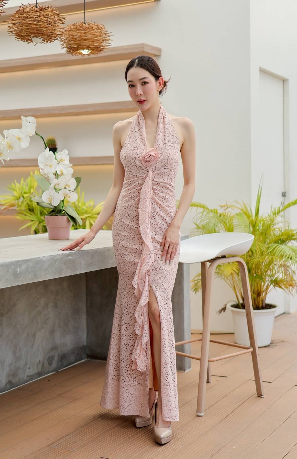 Blush Pink Lace Gown