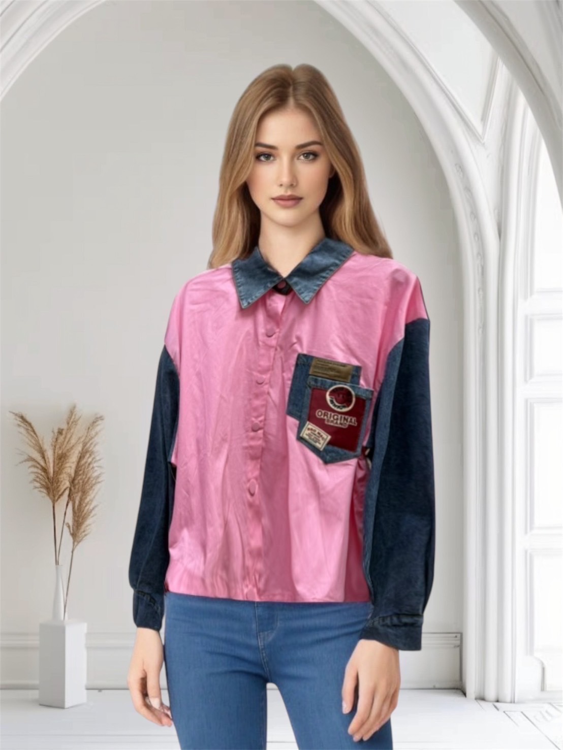 Urban Rebel Patch Shirt-Pink