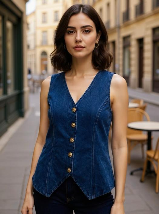 Denim Rose Vest