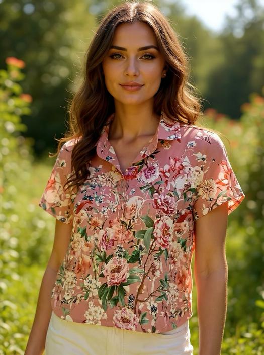 Peony Print Shirt-Pink