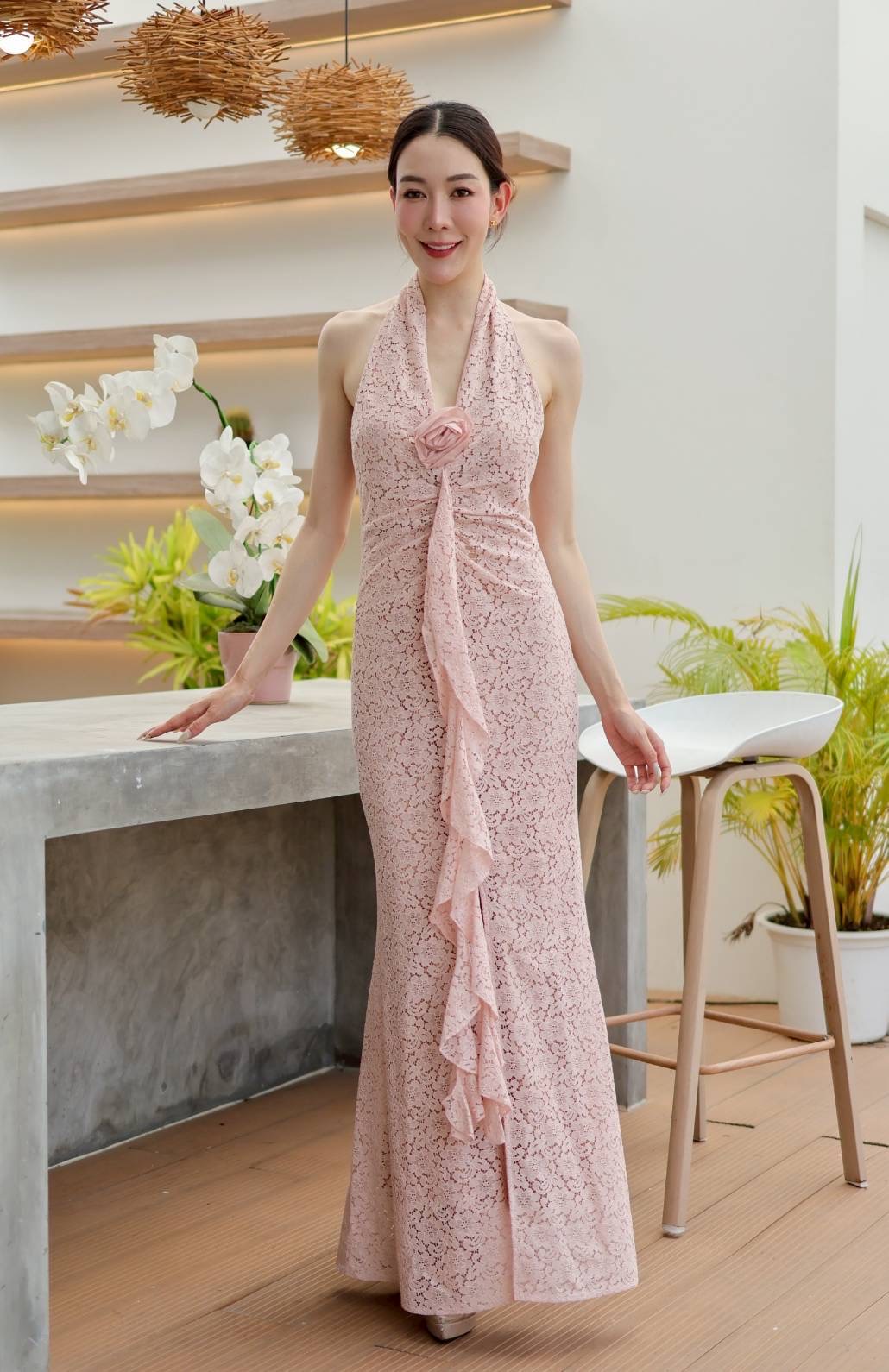 Blush Pink Lace Gown