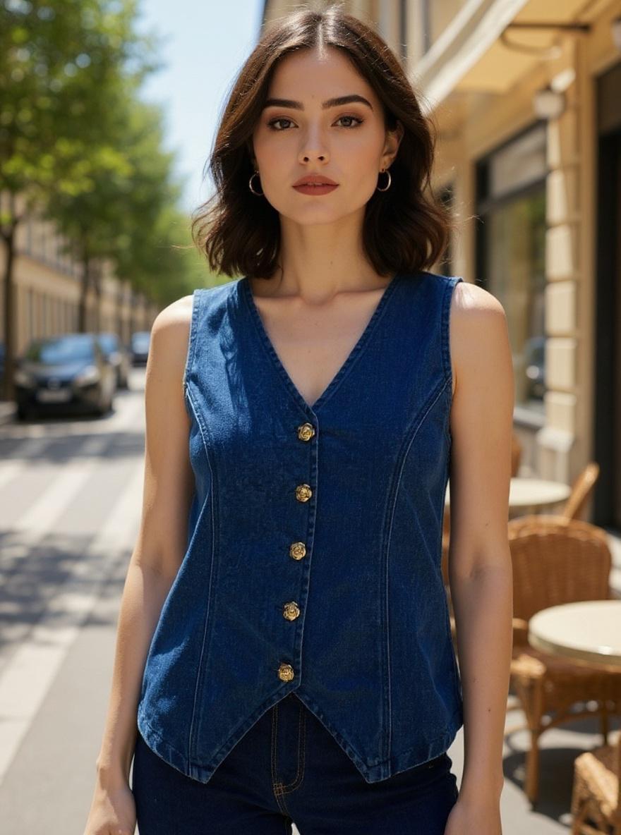 Denim Rose Vest