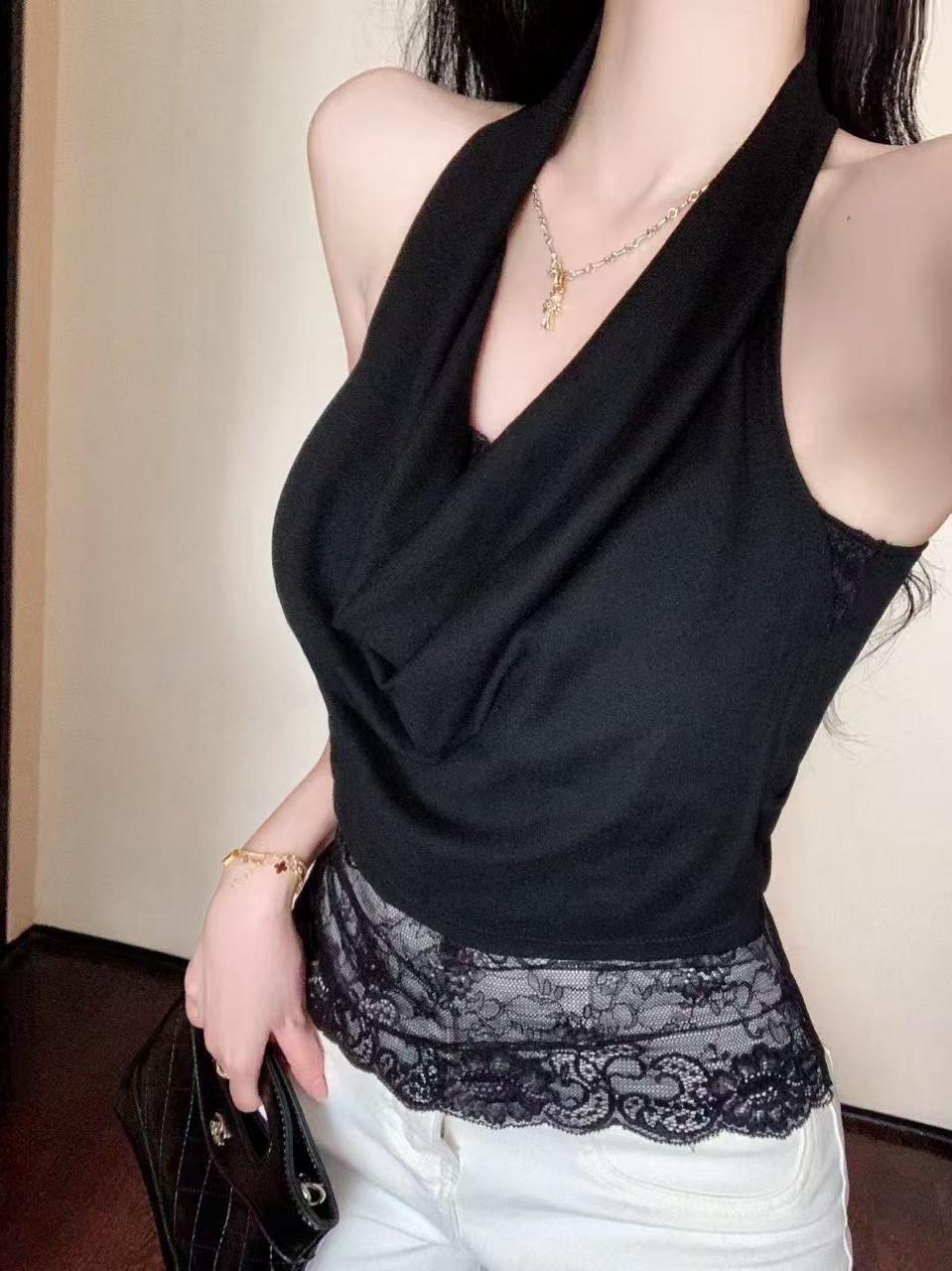 Midnight Lace Halter Top- Black