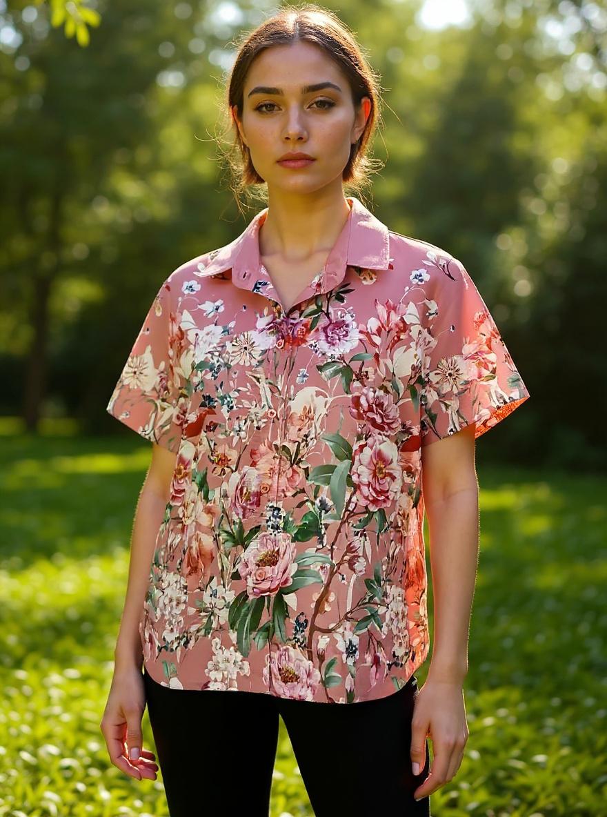 Peony Print Shirt-Pink