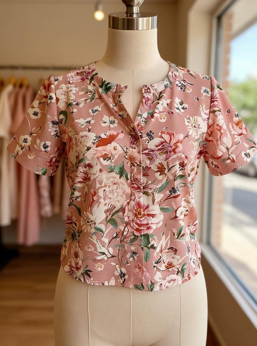Peony Print Shirt-Pink