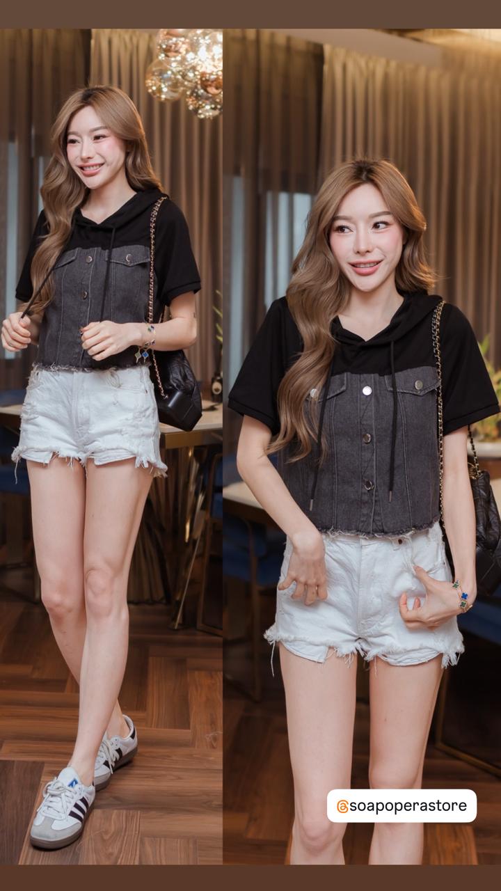 Denim Fusion Hoodie - Black