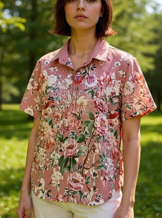 Peony Print Shirt-Pink