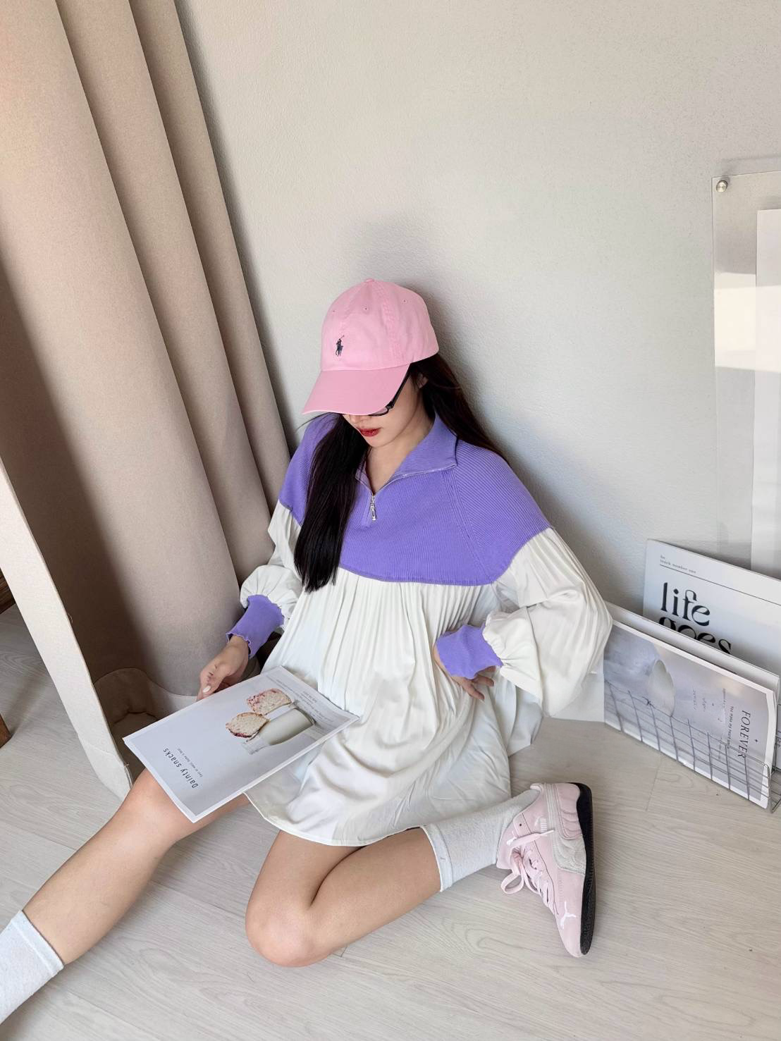 Pleated Contrast Top