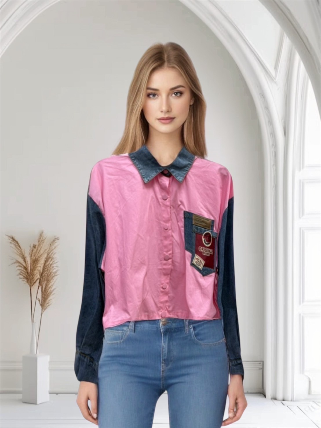 Urban Rebel Patch Shirt-Pink