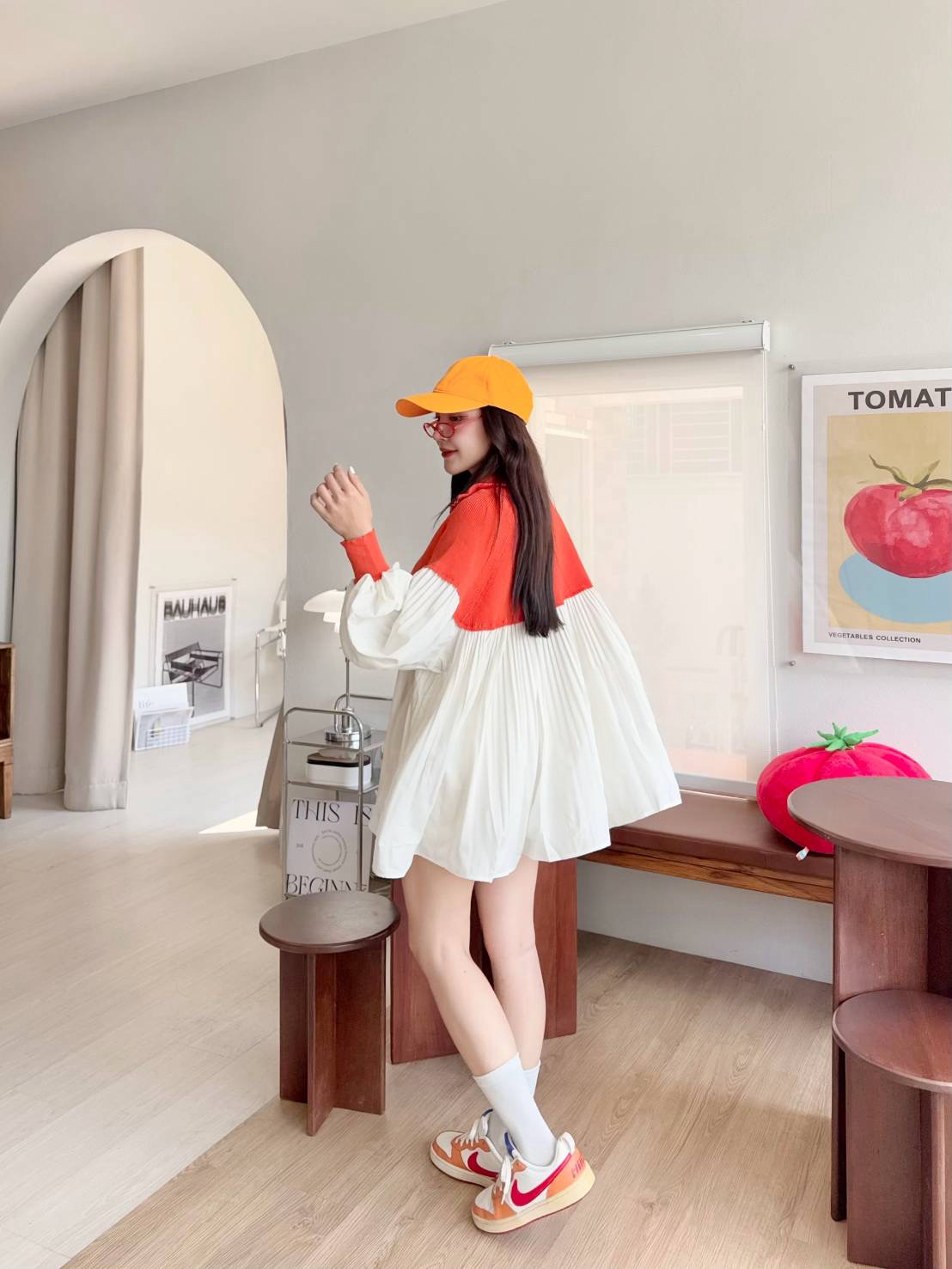 Pleated Contrast Top