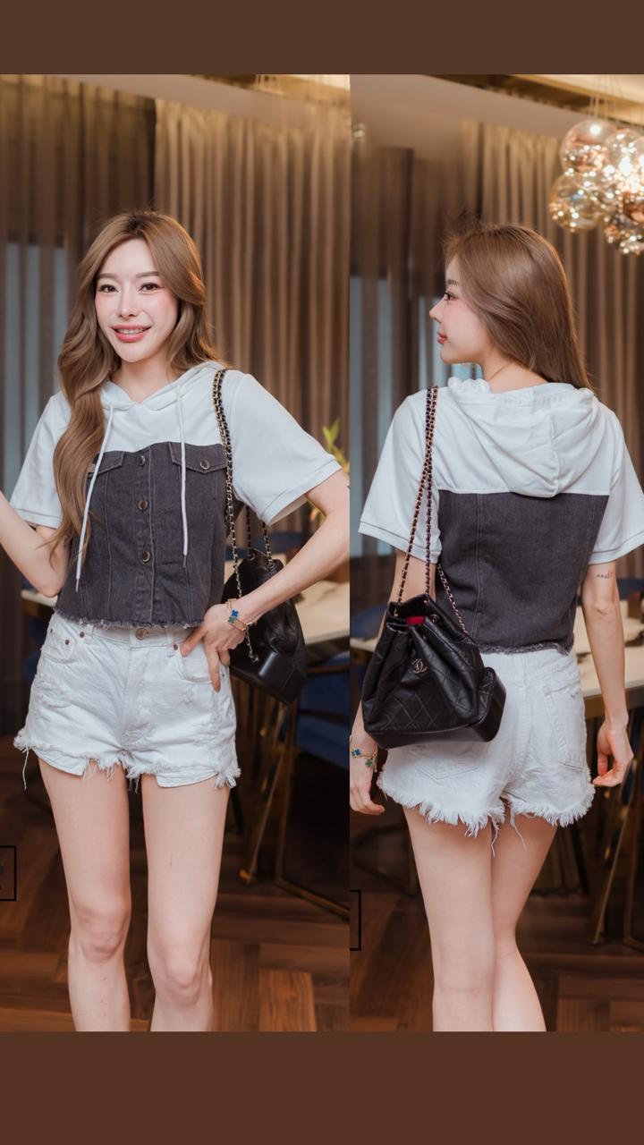 Denim Fusion Hoodie- White