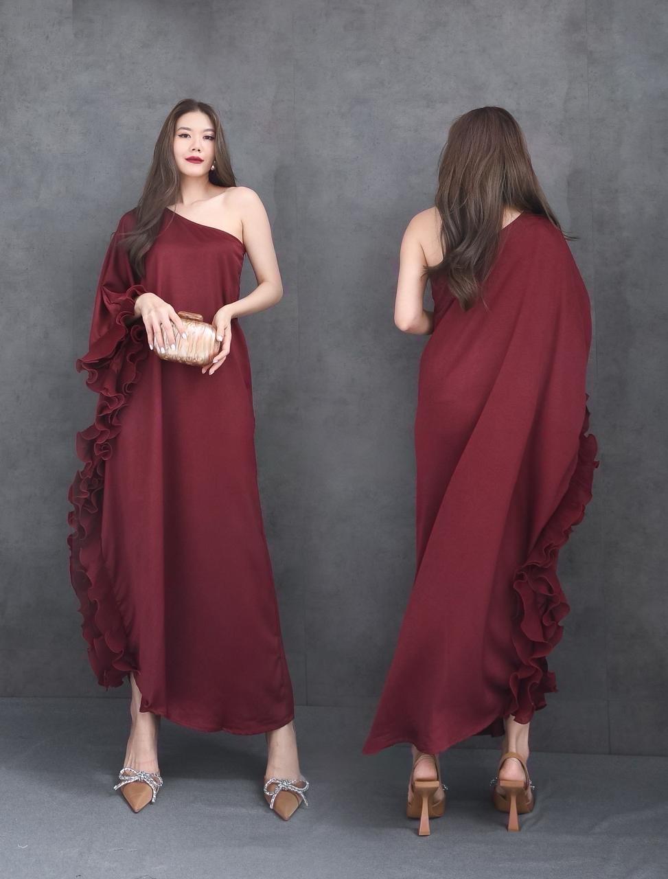 Wine Ruffle Gown