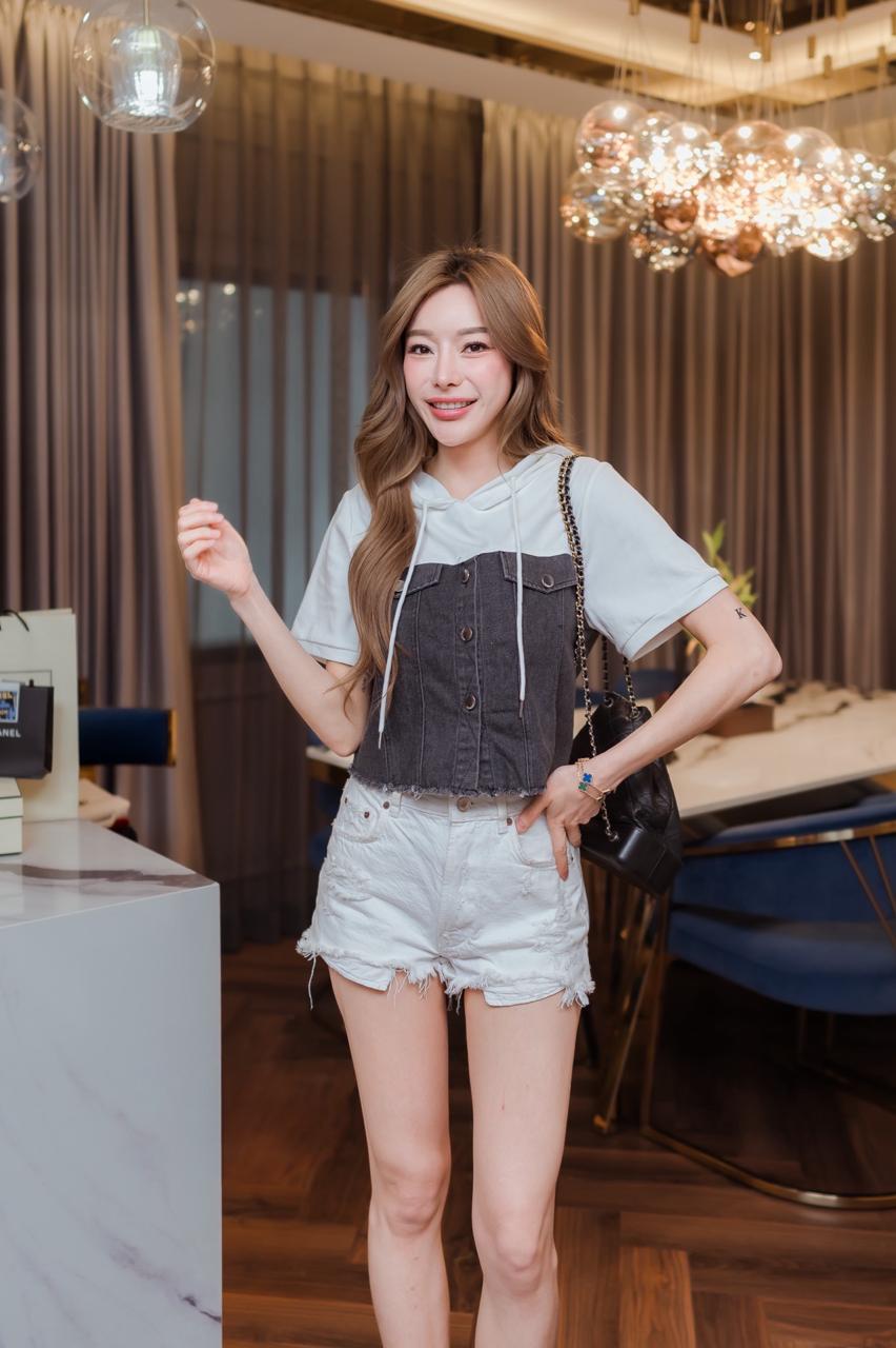 Denim Fusion Hoodie- White